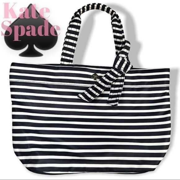KATE SPADE NEW YORKBarbara Flatiron Nylon Bag Black White Stripe - Picture 3 of 13